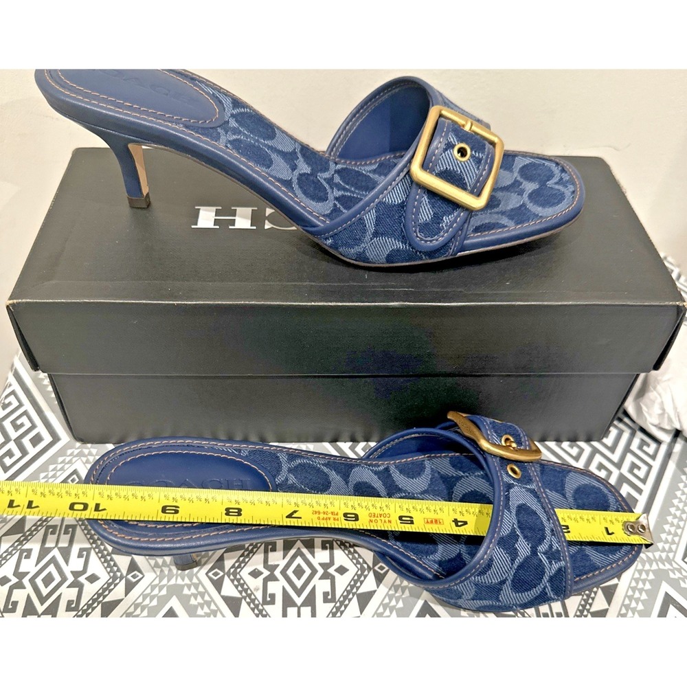 Coach Women Size 9.5B Margot Signature C Slide Sandals Deep Blue Denim Y2K - Picture 10 of 16